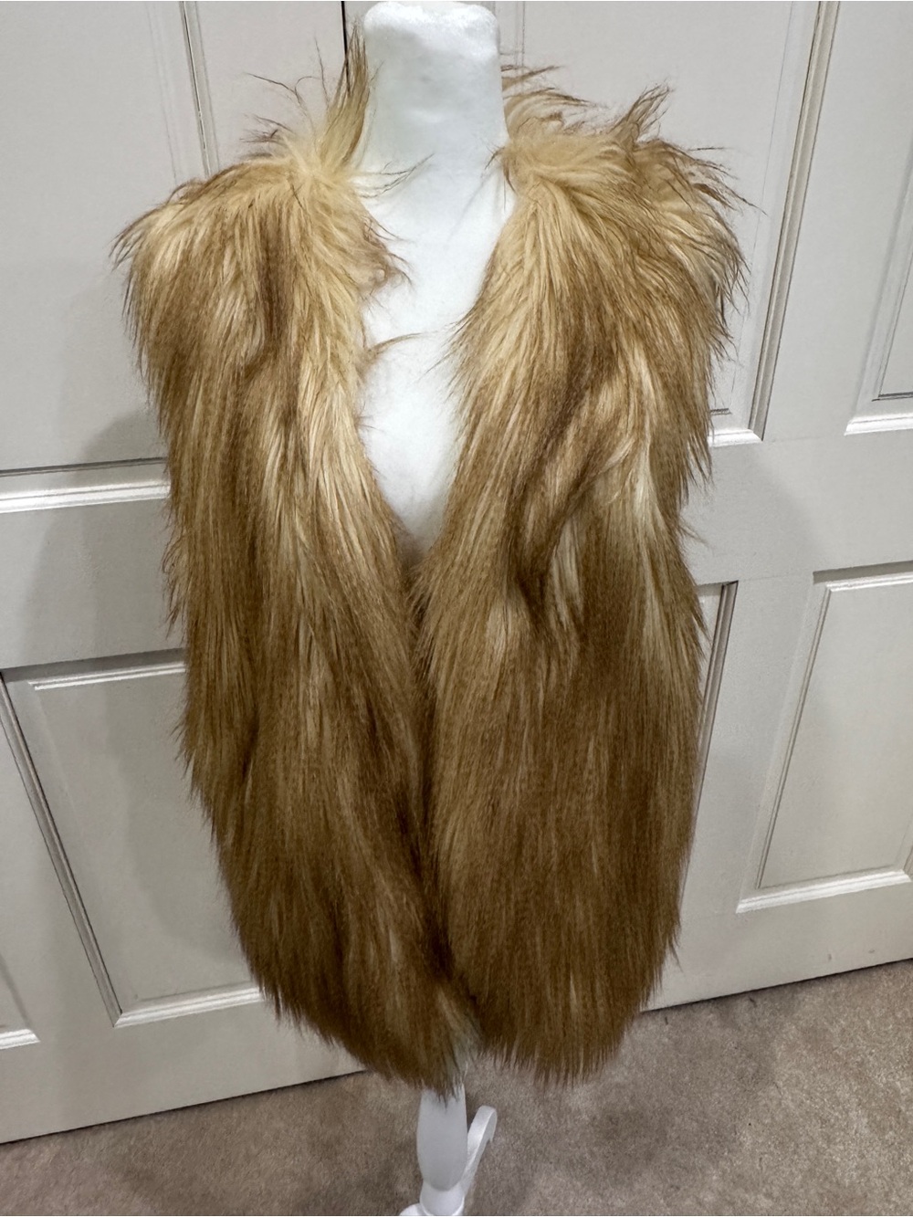 Greylin Shaggy Faux Fur Sleeveless Vest in Honey Blonde, size M